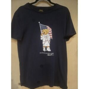 Polo Ralph Lauren Polo Bear American Flag T Shirt Mens Small Navy Graphic Tee...